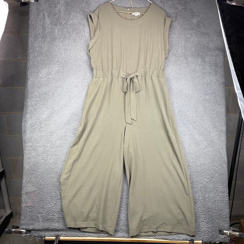 Calvin Klein Womens Olive Green Sleeveless Wide Leg Belted Jumpsuit Size 14